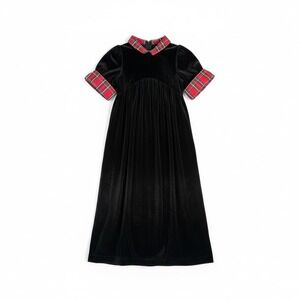 Mini Nod Girls Black Velvet Plaid Collar Cuff Maxi Dress Size 10 Christmas Dress